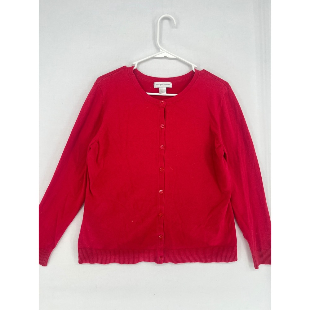 Christopher & Banks Red Button Front Cardigan Sweater Cotton Blend Large